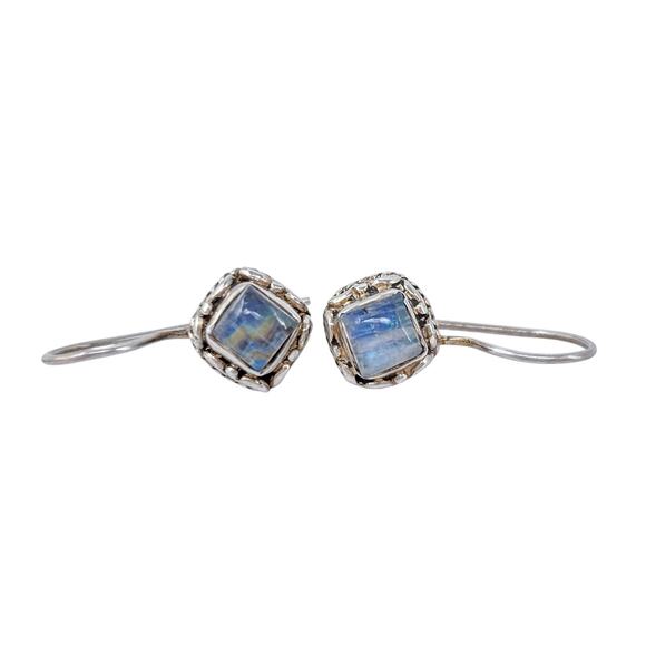 Estate Sterling Silver 925 Rainbow Moonstone Drop Earrings - Picture 6 of 9